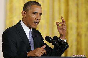 U.S. President Barack Obama speaks during a news conference at the White House in Washington D.C. on Aug. 9, 2013. [Xinhua]